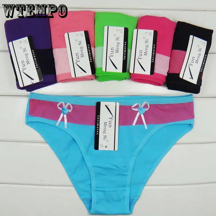 WTEMPO Woman Underwear Cotton Panties Cute Bow Solid Girls Briefs Ladies Knickers Lingerie 6 pcs