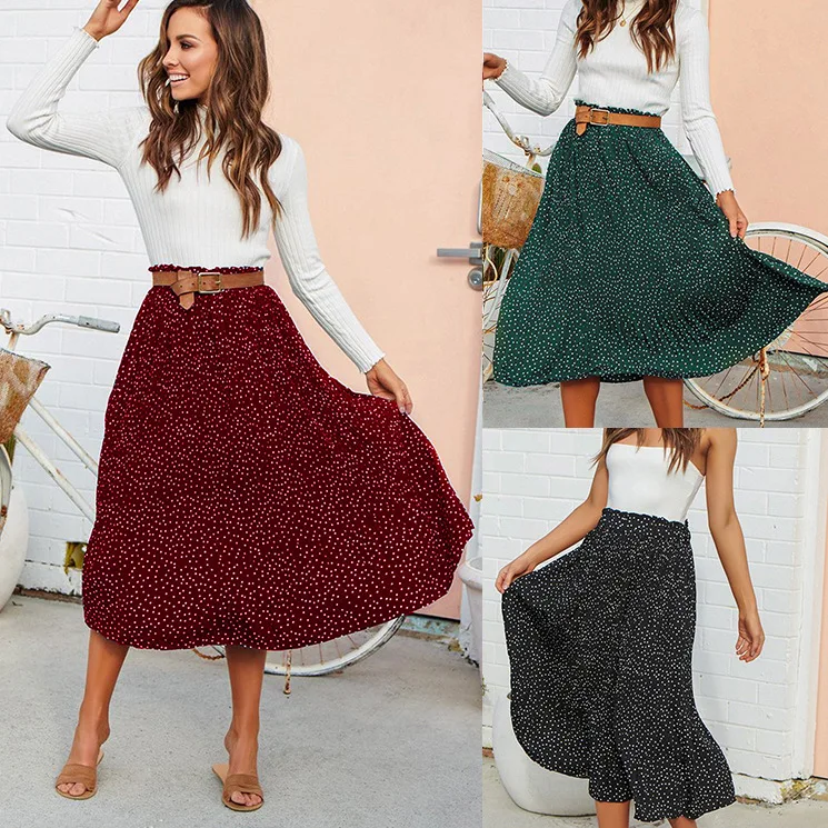 2019 модная летняя Красная Зеленая плиссированная Женская юбка в горошек до