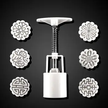 

25g Mooncake Barrel Mold with 6pcs Flower Stamps Hand Press Moon Cake Pastry Mould DIY Bakeware