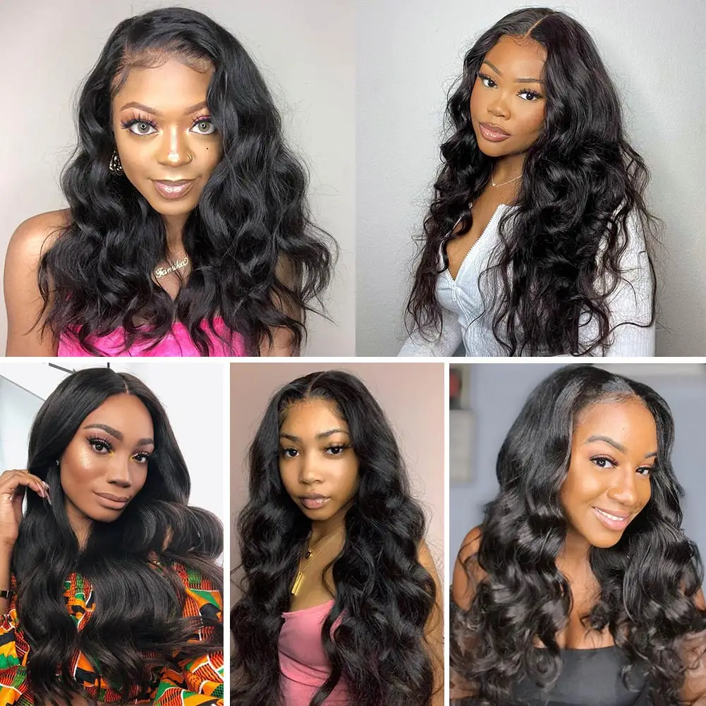 Transparent Body Wave Lace Frontal 13*4*1 Human Hair Wig Preplucked T part Long Length Hair Extensions 26 28inch 180% Density