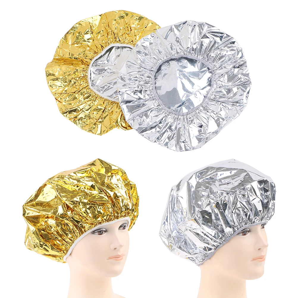 Shower Cap Heat Insulation Aluminum Foil Hat Elastic Bathing Cap for Women Professional Salon Shower Cap