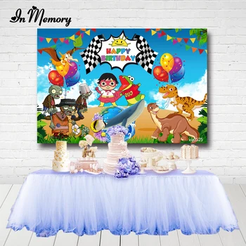 

InMemory Ryan's World Dinosaur Zombie Photography Backgrounds Bunting Sky Blue Kids Birthday Party Backdrop For Photo Studio