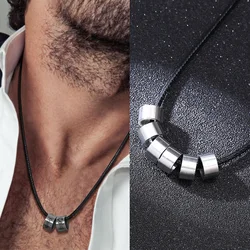 CUSTOMIZED NAME TUBE BEADS FOR MEN BRAIDED LEATHER NECKLACE PERSONALIZED FAMILY NAMES 2 TO 6 BEAD