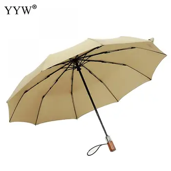

Umbrella For Men Rain Sun Umbrella Women Full Automatic 3 Folding Windproof Umbrellas Wooden Handle Business Women'S Parasol