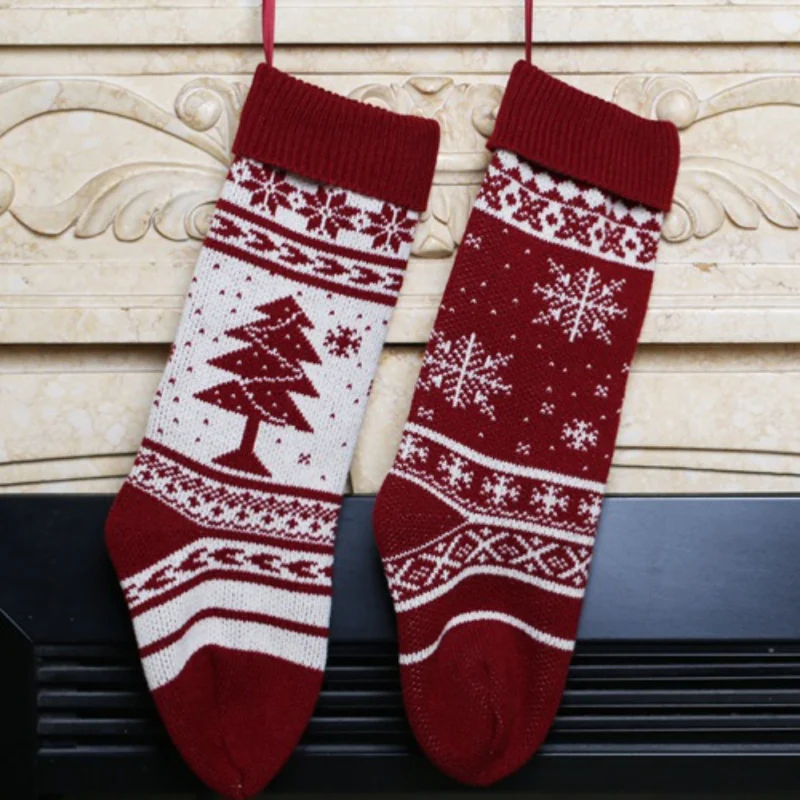 18Inch Knitted Christmas Stockings Gift Holders Xmas Tree Fireplace Hanging Ornaments Seasonal Decorations