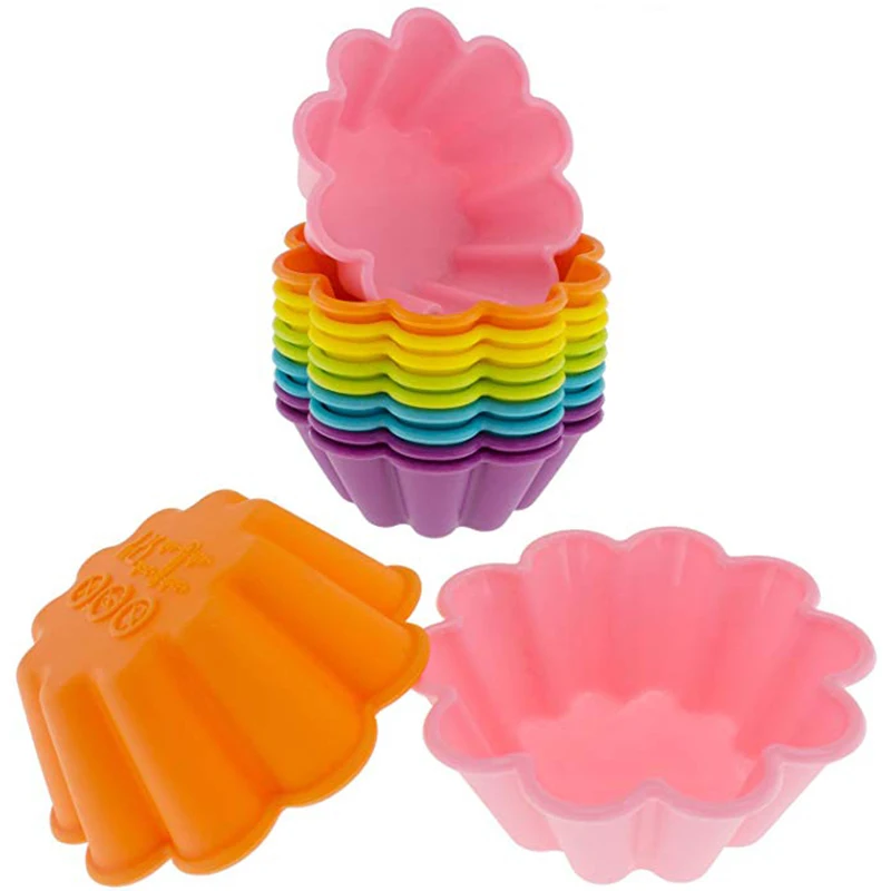 

ULKNN Freshware Silicone Cupcake Liners Baking Cups Pack Muffin Molds DIY Baking Tools Flowers Shape Six Vibrant Colors