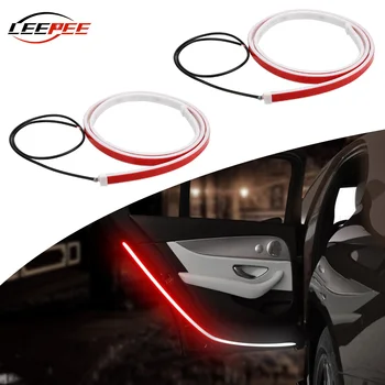 

LEEPEE LED Car Door Light White Red Lighting Auto Warning Lights Decoration Atmosohere Lamp Strips Accessories Universal 2PCS