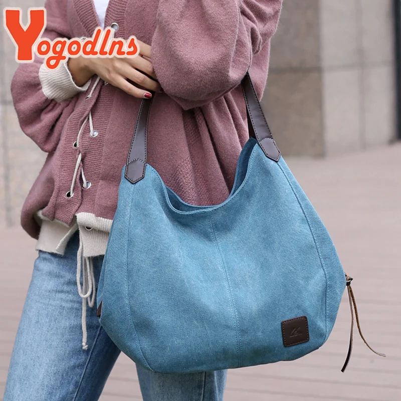 Yogodlns Vintage Canvas Handbag Women Large Capacity Shoulder Bag Casual Handle Bag New Fashion Hot Lady Shopping Handbag bolso