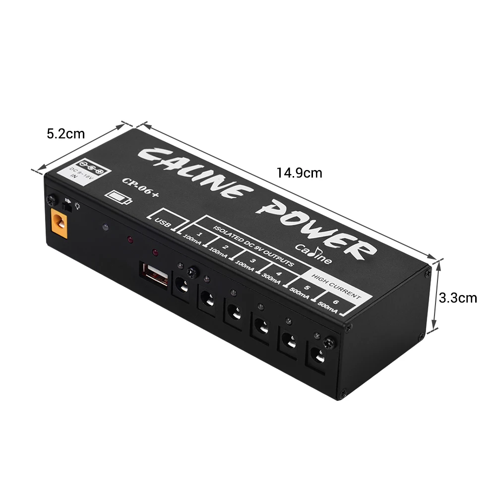 Caline CP-06+ Guitar Accessories Mini Guitar Pedal Power Supply Isolated 6 Outputs with Rechargeable Built-in Battery US Plug