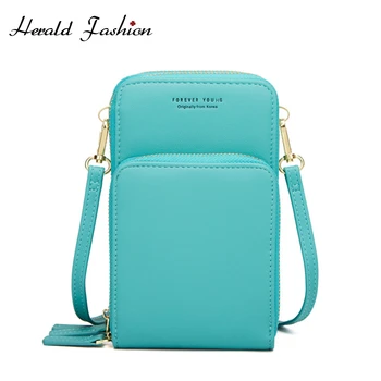 

Herald Fashion Women Small Cell Phone Messenger Bag High Quality Leather Card Holder Wallet Female Solid Crossbody Cellphone Bag
