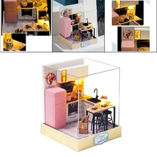 

Modern Kitchen Dining Room Miniature LED Light Wooden Dollhouse Set Model