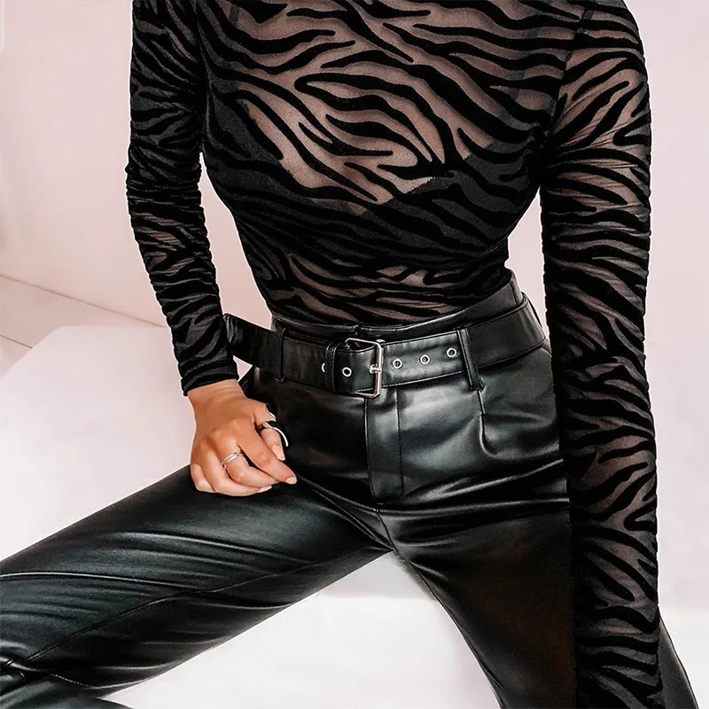 Toplook черные брюки из искусственной кожи с поясом элегантные женские модные повседневные брюки осенние с высокой талией офисные женские винтажные брюки