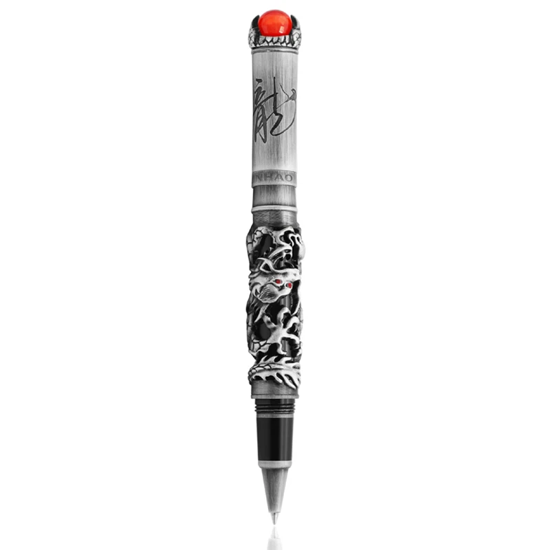 Jinhao Elegant Dragon King Rollerball Pen Metal Embossing Hi-tech, Gray & Red Color For Office & Home Writing Pen new jinhao dragon king vintage fountain pen unique metal embossing hi tech gray color