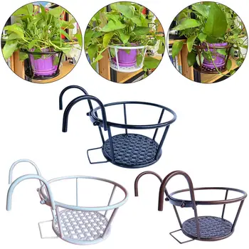 

Balcony Hanging Plant Racks Round Flower Pot Basket Railing Fence Outdoor Window Iron Bonsai Stand Decoration Basket