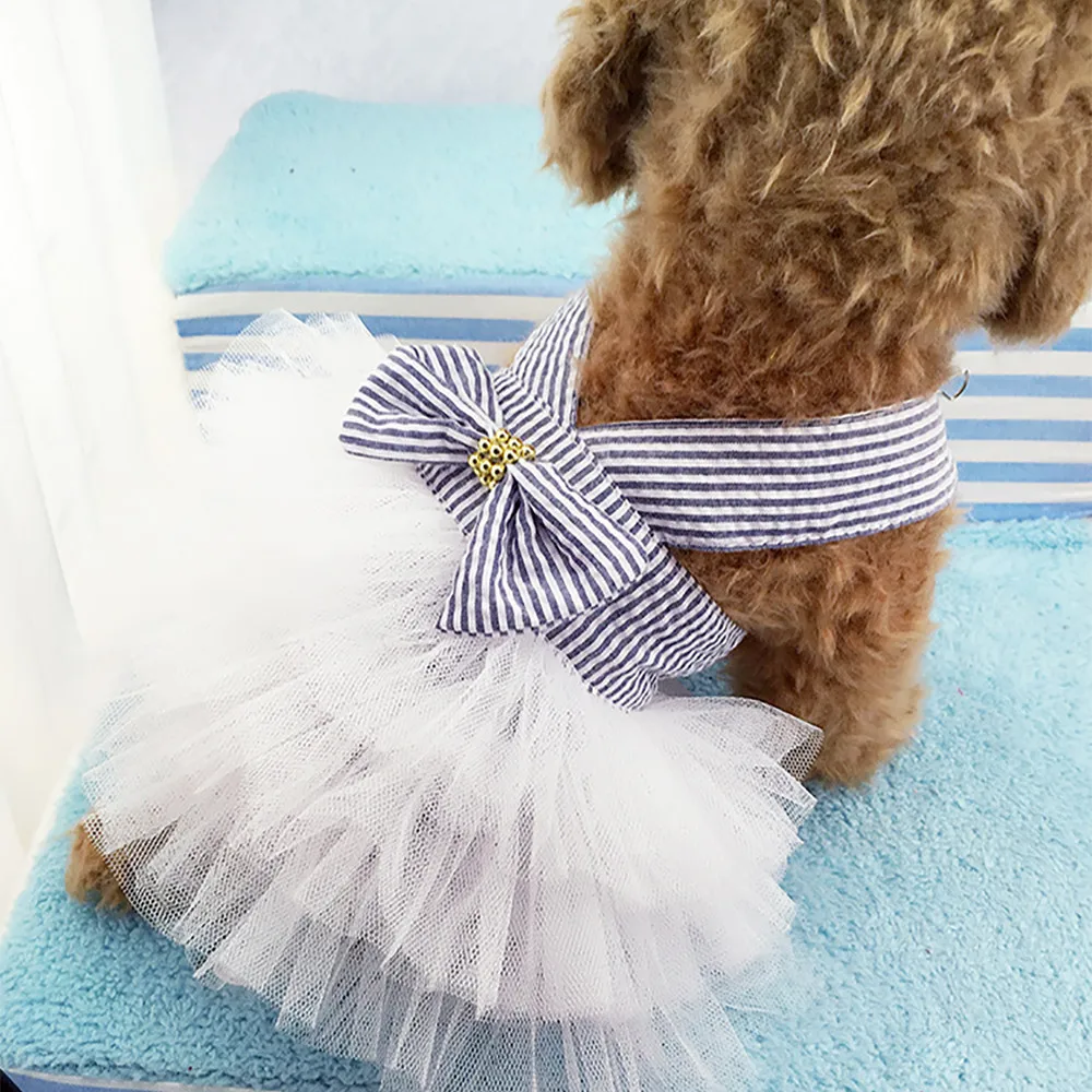 Новая одежда для домашних животных для маленьких собак, юбка-пузырь, Полосатое кружевное платье, платье в стиле принцессы для собаки, платья для собак, roupas para cachorro Dogs* 5