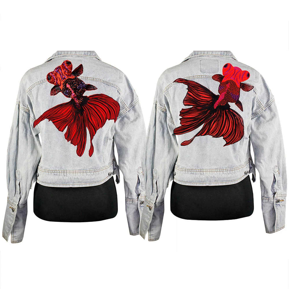 2 шт. вышитые нашивки в виде золотой рыбки|Заплатки| |