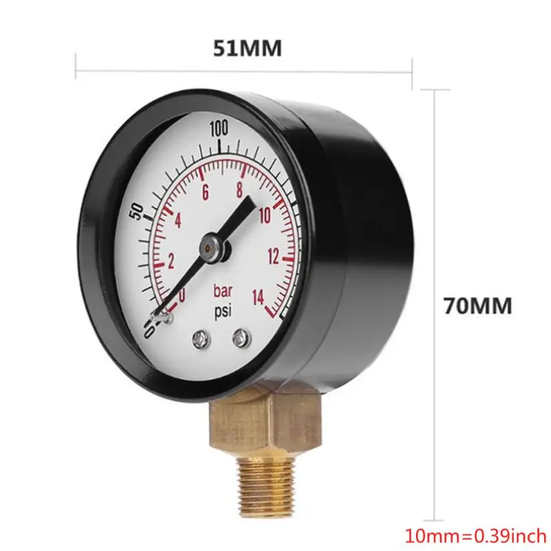 Аквариумный манометр для воды, 0-14Bar 0-200 Psi, нижнее Крепление 1/" NPT