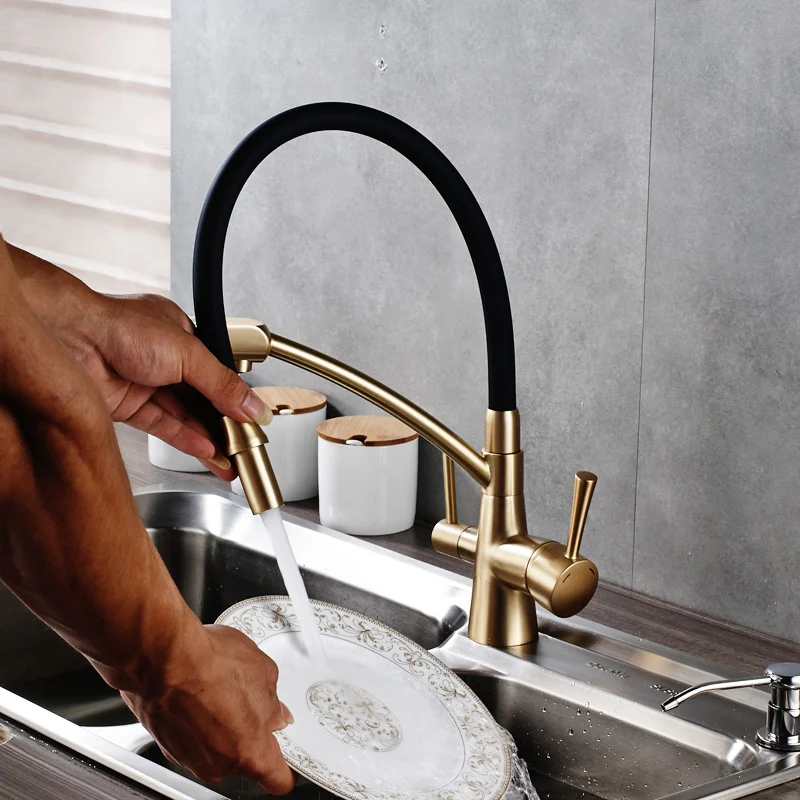 

Смеситель для горячей и холодной воды, кухонный кран для очистки, гибкий вращающийся, двойной Носик, две ручки