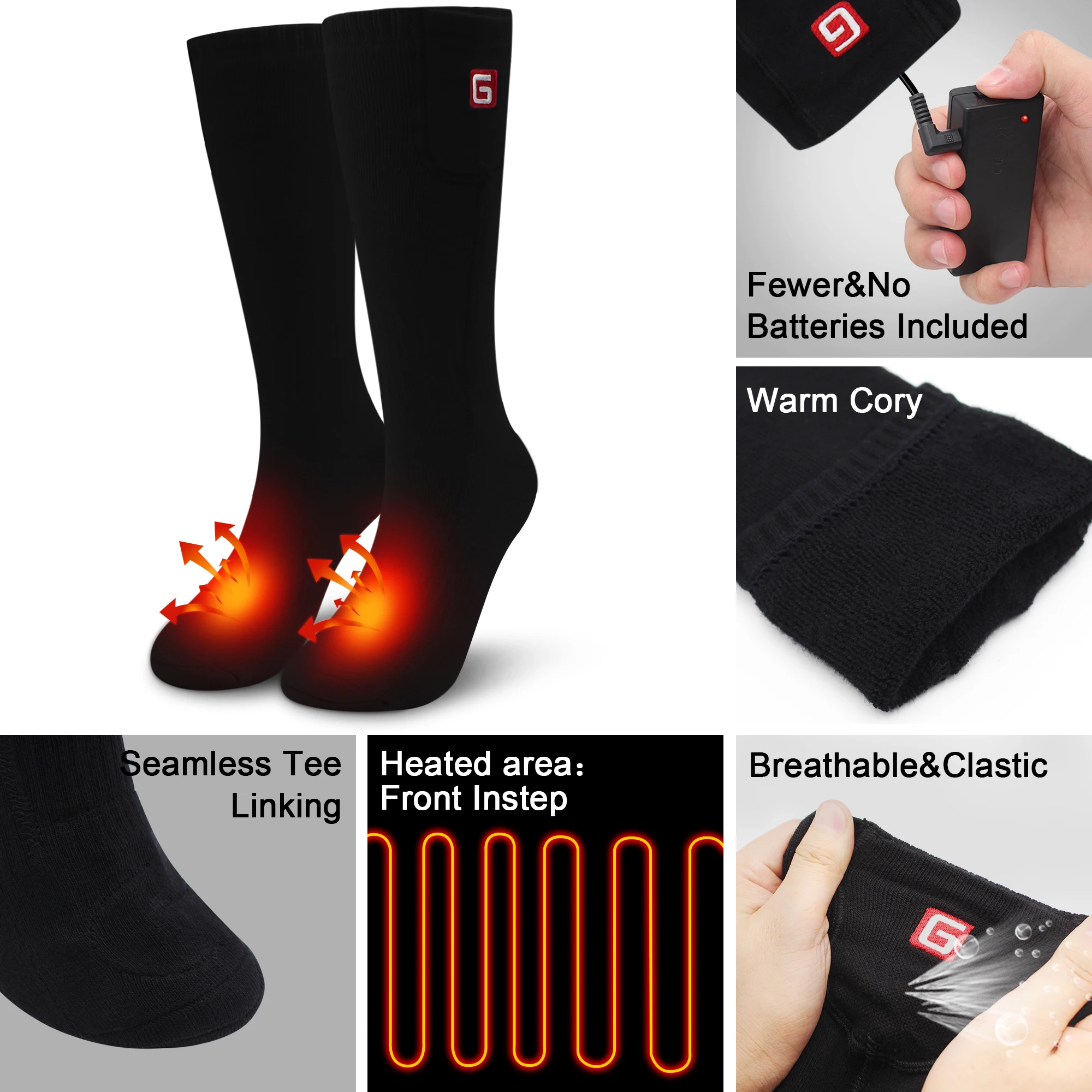 Winter Sports Socks New Year Gift Battery Heat Knee High Stockings Battery Heating Foot Warming Cotton Socks Gray Men Women
