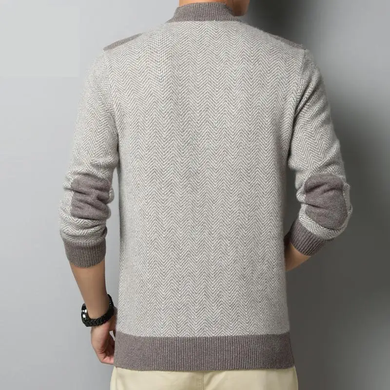 New High Quality Winter Men Cashmere Semi High Zipper Collar Computer Knitted Casual Thick Men Sweater Plus Size XS-5XL