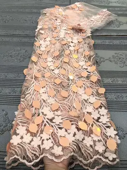 

3D Flower 2020 French Tulle Lace Fabric With sequins African Lace Fabric High Quality For Nigeria Wedding Mesh Net Lace Material