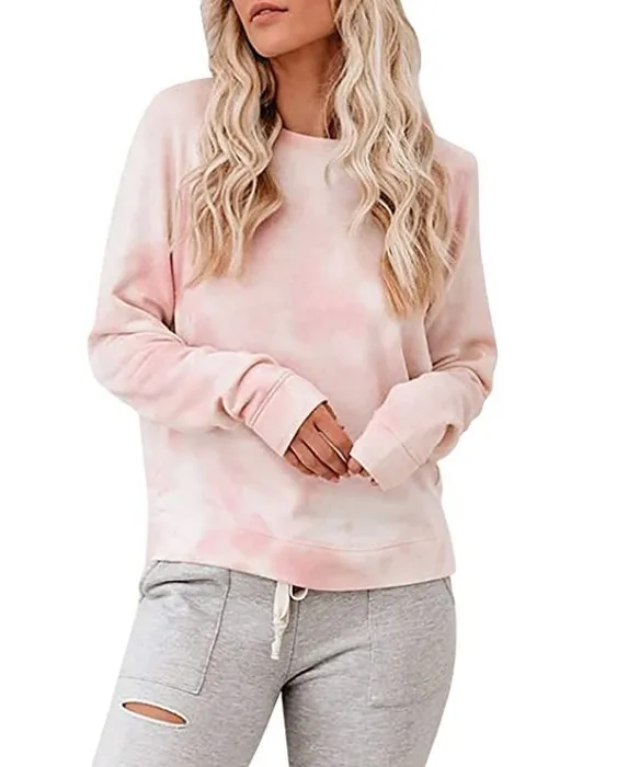 2021 spring women's round neck long sleeve pullover tie-dyed sweater top