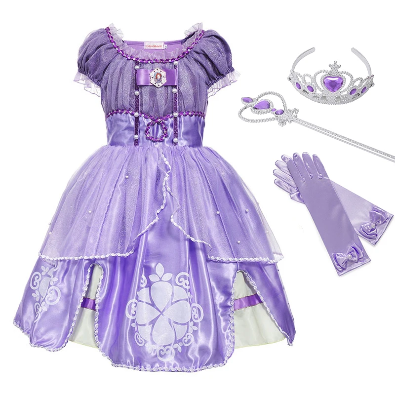 03 Sofia Dress Set A Платье принцессы Софии для девочек Карнавальный Костюм Детское многослойное платье класса де-люкс с блестками для празднования Хеллоуина нарядное платье Софии - Цвет: 03 Sofia Dress Set A