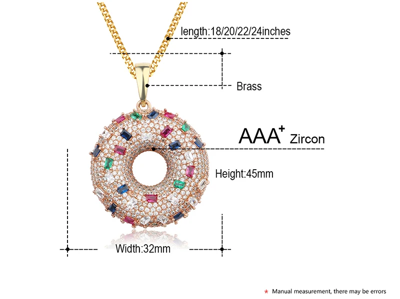 Мода Bling Iced Out CZ Пончик подвески ожерелье для женщин мужчин Хип Хоп ожерелье Золото с веревкой кубинская теннисная цепочка подарочная коробка
