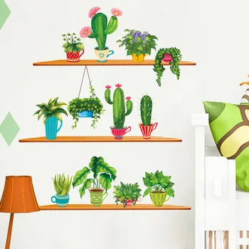 

PVC Removable Wall Stickers Cactus Potted Plant Succulent Literature and Art Fresh Bedroom Dormitory Plant Adhesive Paper Xh9309
