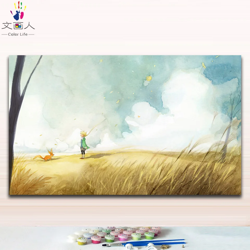 Картина «сделай сам» по номерам принца и лисы Маленький принц звезда Роза картина раскраска краски по номерам с комплектами для декора стен - Цвет: 2402 princekin fox4