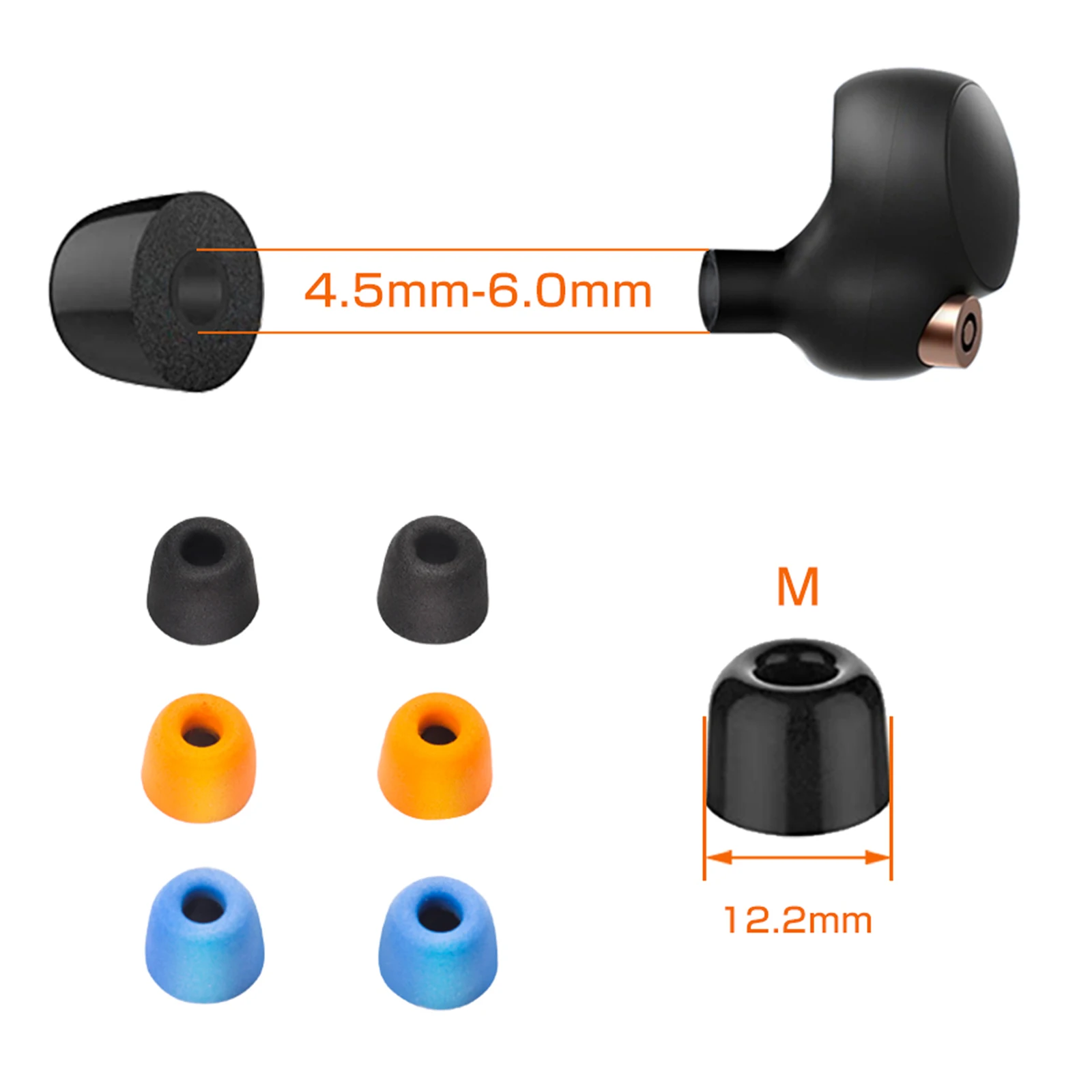 6Pair In Ear Tips 4.5-6 mm Eartips InEar Earphones Noise Isolating Foam 12mm