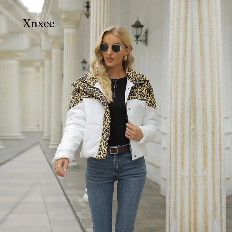 

2021 Autumn and Winter Women's Zipper Leopard Print Short Jacket Fashion Brown Warm Thick Coat Casual Long-Sleeved Street Jacket