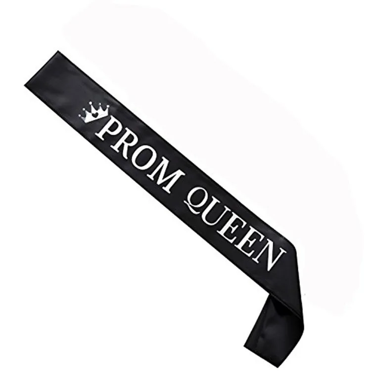 For men women Ribbons Sash Shoulder Strap Golden letters prom king queen Party Gifts Decor - Цвет: black queen