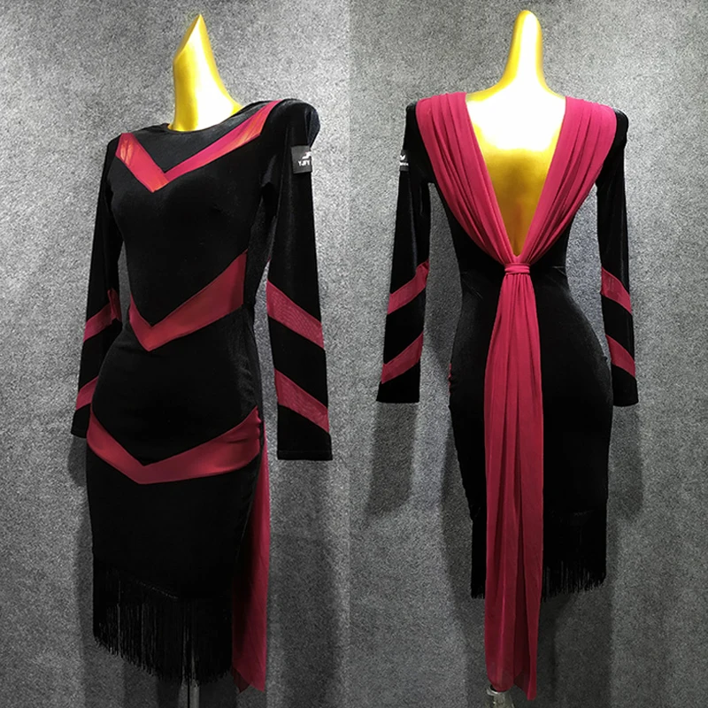 Женское платье для латиноамериканских танцев новое взрослых с бархатной юбкой