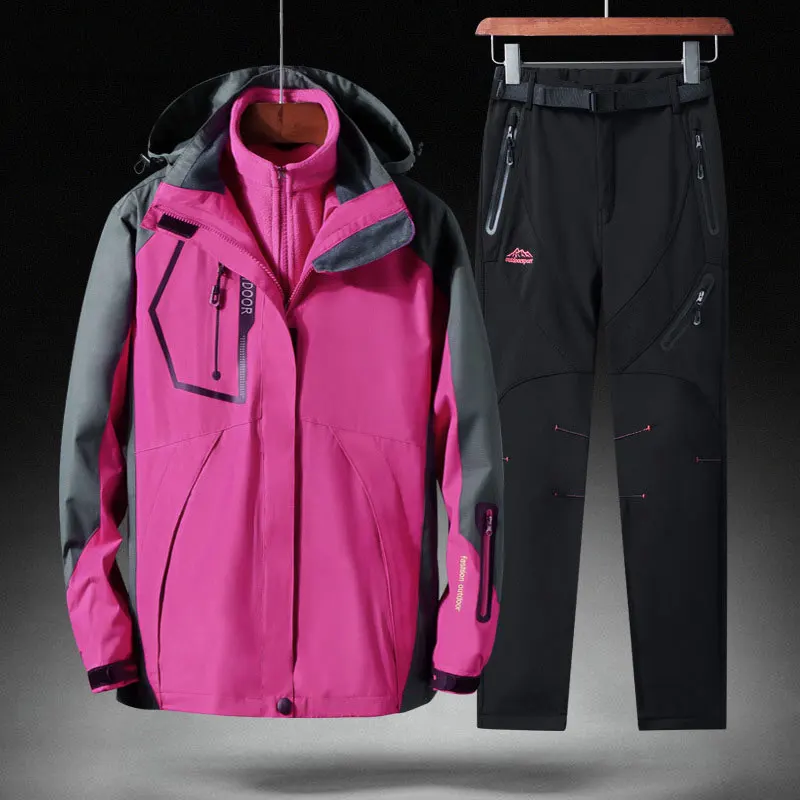 Мужская зимняя куртка, костюм, водонепроницаемая, утолщенная, термальная, для женщин, для походов, Походов, Кемпинга, катания на лыжах, 3 в 1, комплект верхней куртки - Цвет: Female 07