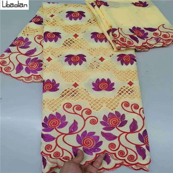 

High Quality African Net Lace Fabric Swiss voile Punch Embroidery100% Cotton French Lace Fabric For Women Dress 5+2yards G28-14