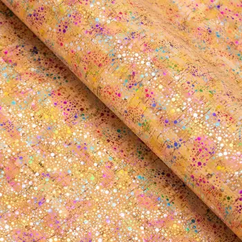 

Rainbow point pattern natural cork fabric COF-415