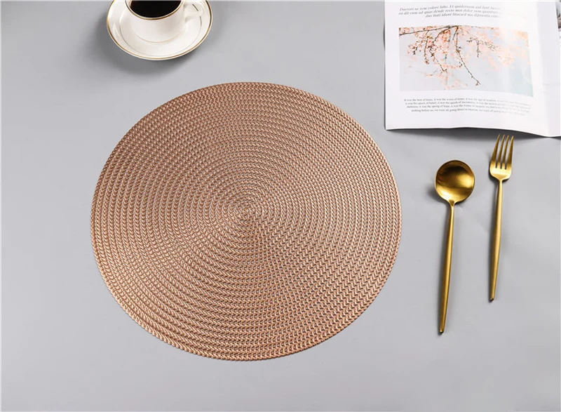 38CM Hotel Restaurant Round PVC Placemat Nordic Anti-scalding Insulation Table Mat Steak Pad (17)