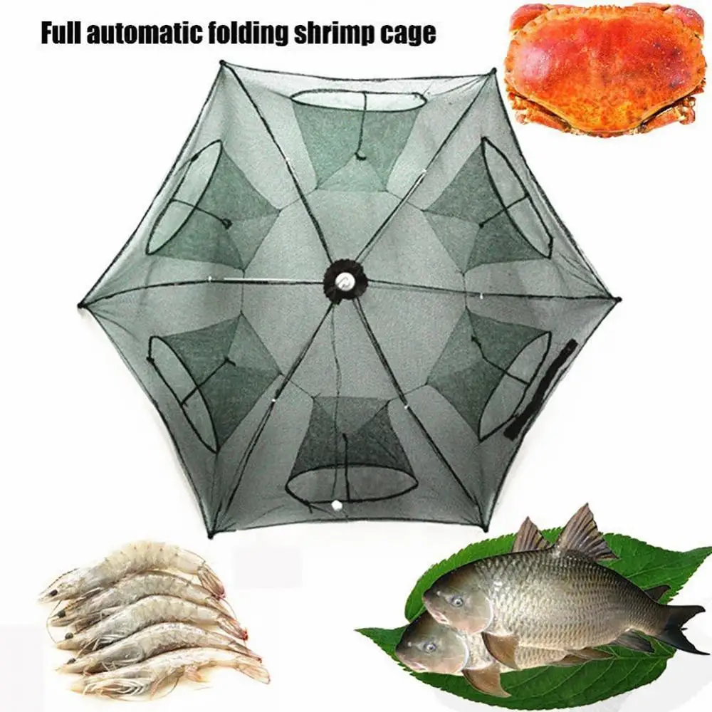 6 Holes Foldable Automatic Fishing Net Shrimp Cage Nylon Mesh Crab