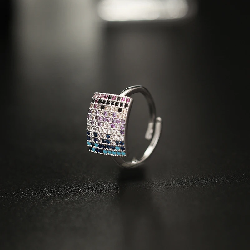 Silver Square Модные кольца с кубическим цирконием, Кристальное геометрическое кольцо для женщин, Золотое Ювелирное кольцо со стразами, Женские аксессуары, подарок - Цвет основного камня: Silver Square