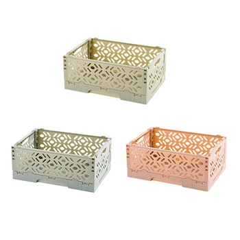 

3 Pcs Useful Foldable Storage Basket Stackable Storage Box Makeup Organizer Household Table Top Sundries Organizer Box Basket
