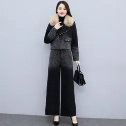 Ensemble deux pièces en Denim pour femme, veste courte en coton rembourré, jambes larges, vêtements de loisirs, Parka, nouvelle collection hiver 2021 