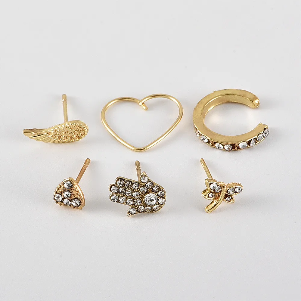 MLING винтажные золотистые серьги с кристаллами модные круглые сердце крыло бабочка рука Фатимы серьги гвоздики для женщин