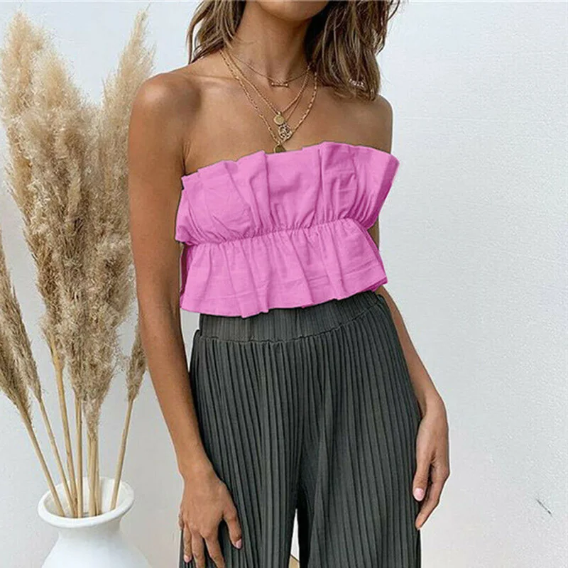 

Fashion Women Sexy Strapless Cotton Crop Top Elegnat Ladies Off shoulder Solid Tank Dames Casual Vest party club camisa feminina