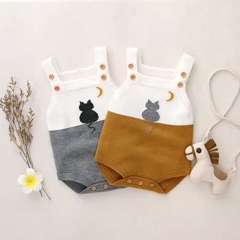 

Baby Boys Romper Spring Autumn Infant Baby Girls Clothes Cute Cat Knitted Jumpsuit Wool Baby Romper Infant Boys Coat