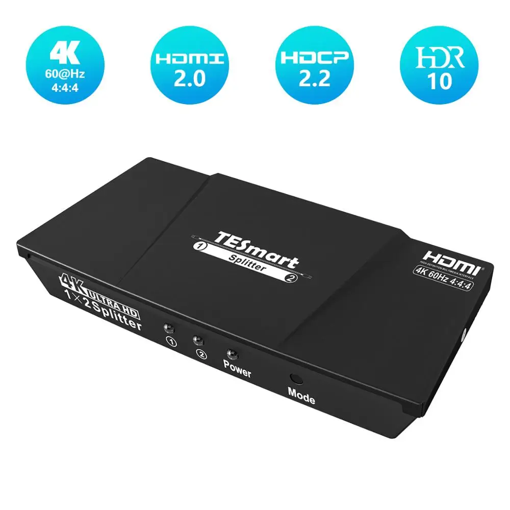  4K Ultra HD HDMI Splitter HDCP2.2 4K@60Hz Splitter HDMI 1In 2 out for Dual Monitor 1x2 Splitter Com