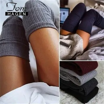 

Women Thigh High Socks Winter 2020 Sexy Plus Size Stockings Warm Wool Long Stockings Knitted Striped Kawaii lingerie Stockings