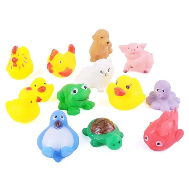 13 Pcs Cute Animals Swimming Water Toys Colorful Soft Rubber Float Squeeze Sound Squeaky Bathing Toy For Baby Bath Toys GYH 3