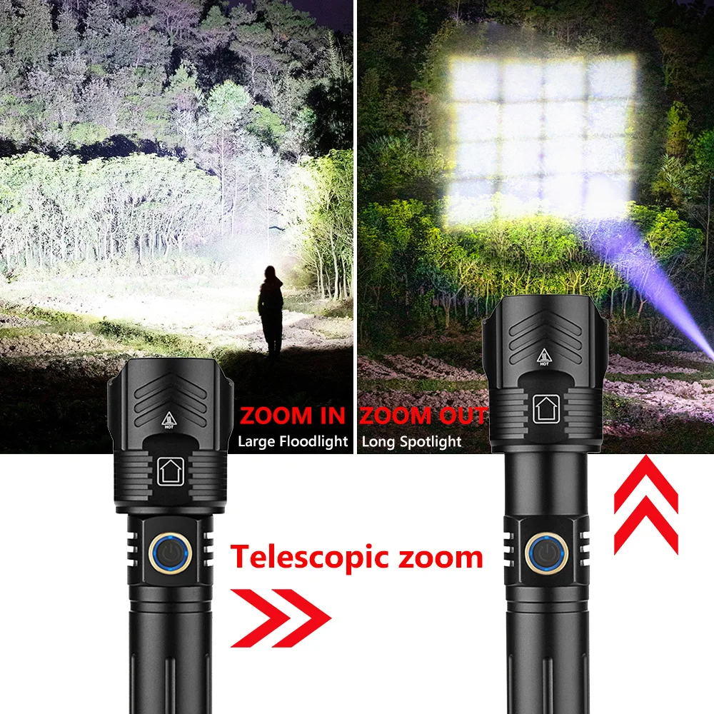 파워풀 XHP160 16 코어 LED 손전등 10000mAH, XHP110 USB 충전식 전술용 손전등 줌 토치 26650/18650 배터리 사용