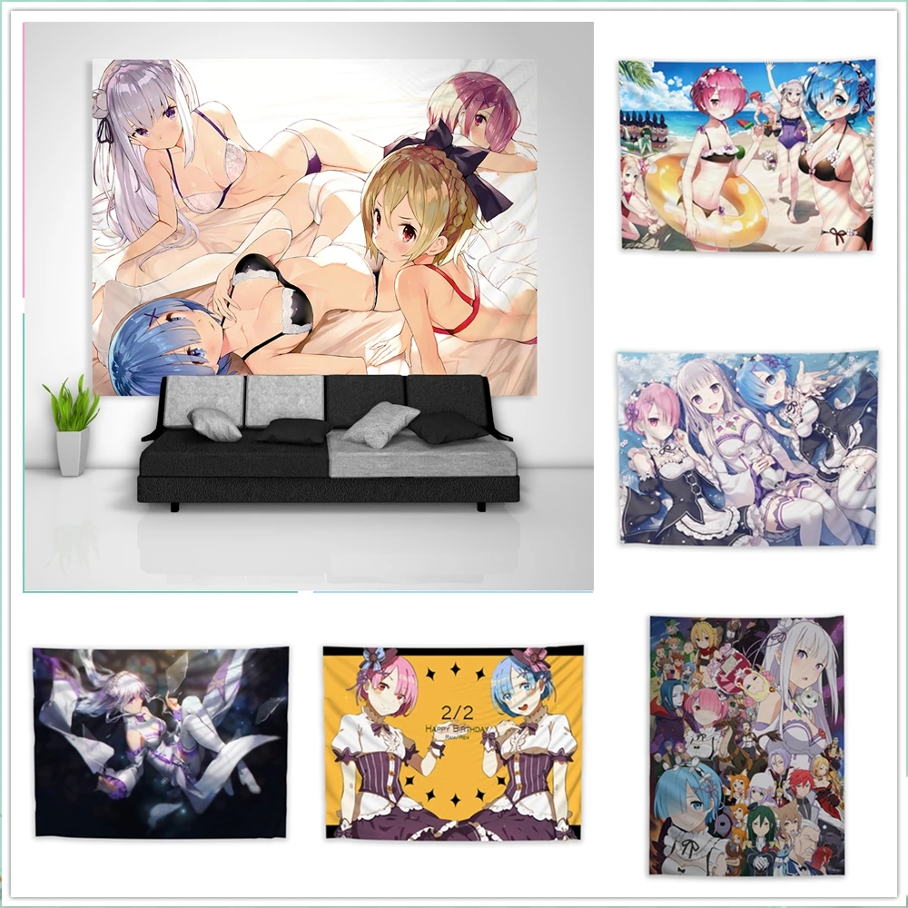 Re Zero Kara Hajimeru Isekai Seikatsu Rem Ram Emilia гобелен искусство настенные чехлы для диванов и столов домашний Декор подарок для общежития